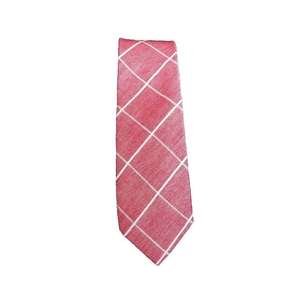 1901 Nordstrom Men's Muted Red Brick White Plaid 2.5 Slim Woven Fashion Necktie